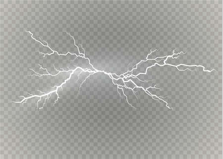 A set of lightning Magic and bright light effects. Vector illustration. Discharge electric current. Charge current. Natural phenomena. Energy effect illustration. Bright light flare and sparksのイラスト素材