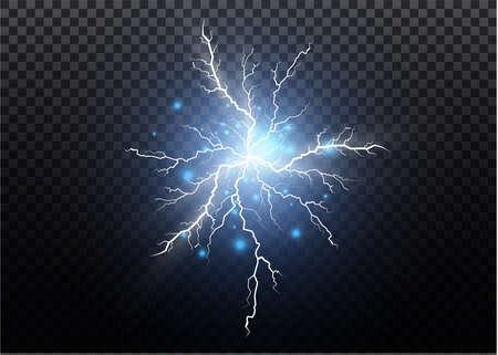 A set of lightning Magic and bright light effects. Vector illustration. Discharge electric current. Charge current. Natural phenomena. Energy effect illustration. Bright light flare and sparksのイラスト素材