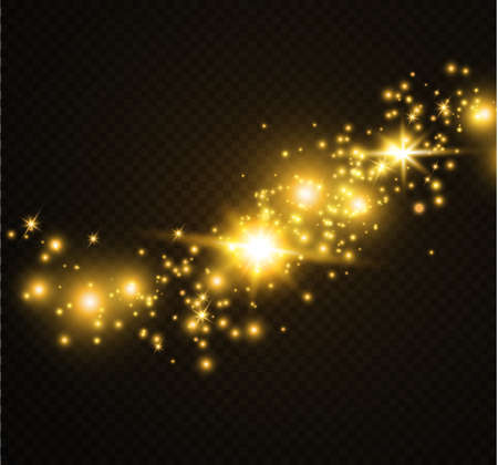 White sparks and golden stars glitter special light effect. Vector sparkles on transparent background. Christmas abstract pattern. Sparkling magic dust particlesのイラスト素材