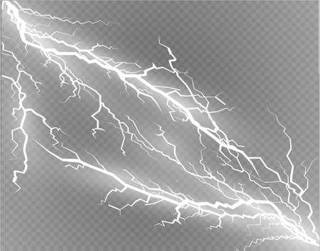 A set of lightning Magic and bright light effects. Vector illustration. Discharge electric current.のイラスト素材