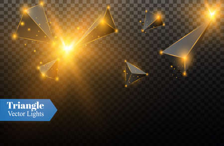 Realistic triangles and light effects. 3D effect. Motion of flying triangles. Vector illustration for cover book, brochure, flyer, poster, magazine, cd cover design.のイラスト素材