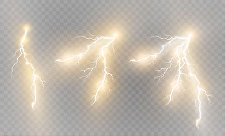 A set of lightning Magic and bright light effects. Vector illustration. Discharge electric current.のイラスト素材