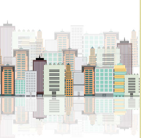 The silhouette of the city in a flat style. Modern urban landscape. Vector illustration.のイラスト素材