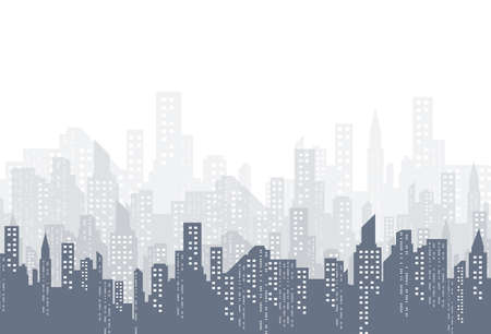 The silhouette of the city in a flat style. Modern urban landscape. Vector illustration.のイラスト素材