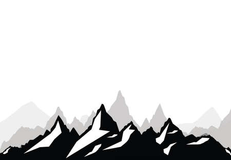 Set of black and white mountain silhouettes.のイラスト素材