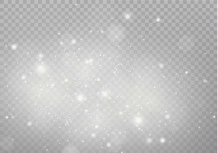 White sparks and golden stars glitter special light effect. Vector sparkles on transparent background.のイラスト素材