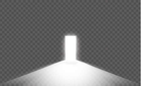 Open the door in a dark room with light passing through it. Light enters through the gap on a transparent backgroundのイラスト素材