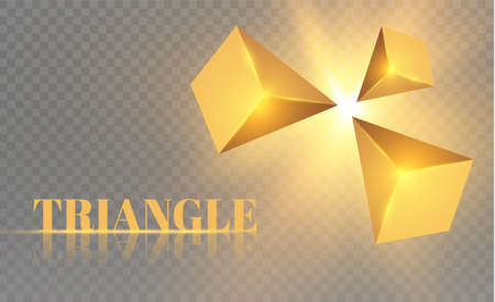Yellow realistic triangles and golden light effects. 3D effect motion of flying triangles vector illustration. For cover book, brochure, flyer, poster, magazine, CD cover design.のイラスト素材