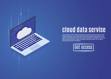 Cloud data storage, web hosting, isometric server vector illustration on a blue background.computer.のイラスト素材