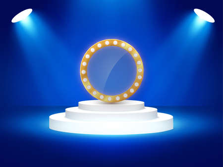 Stage podium with lighting, Stage Podium Scene with for Award Ceremony on blue Background, Vector illustrationのイラスト素材