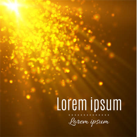 Gold glow particles bokeh. Glitter effect. Burst with sparkles.Golden Sparkling Glitters and Stars. Vector Festive Illustration of Shiny Particles. Fire Stars Isolated on Transparentのイラスト素材