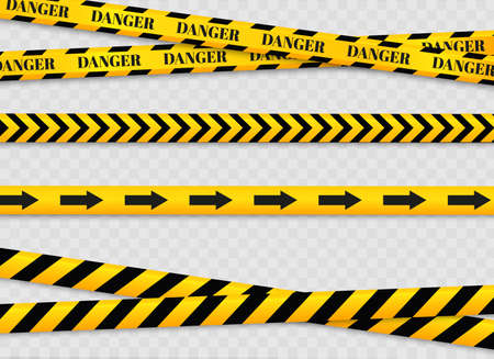 Isolated lines of insulation. Realistic warning tapes. Signs of danger. Vector illustration, isolated on a cellular background. Yellow colorのイラスト素材