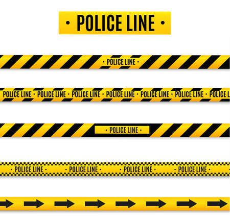 Police Isolated insulation line. Realistic warning tapes. Signs of danger. Vector illustration isolated on a cellular background. Yellow.のイラスト素材