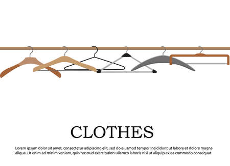 Realistic wooden hangers. For coats, sweaters, dresses, skirts, pants. Design template,layout for graphics, advertisingのイラスト素材