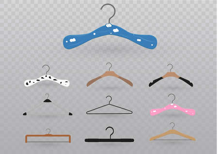 Realistic wooden hangers. For coats, sweaters, dresses, skirts, pants. Design template,layout for graphics, advertisingのイラスト素材