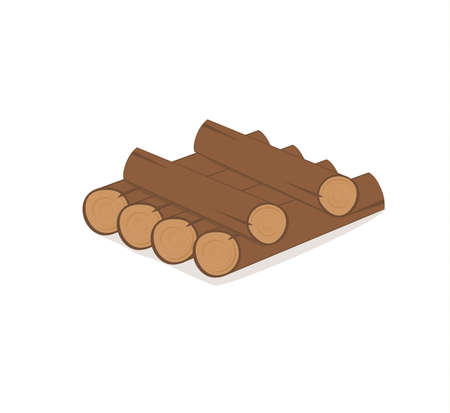 Wooden logs. Brown bark of felled dry wood. Purchase for construction. Vector illustration. A set of wooden straps for wood, an illustration of the industry of wood materials. Wood boards.のイラスト素材