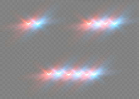 Realistic white glow of round beams of car headlights, isolated against a background of transparent gloom. Vector bright train lights for your design. Easy light flash .Vector illustrationの写真素材