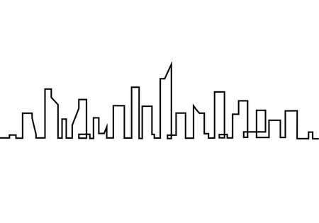 Silhouette of the city in a flat style. Modern urban landscape. Vector illustrations. City skyscrapers building office horizon.Continuous line drawing.の写真素材