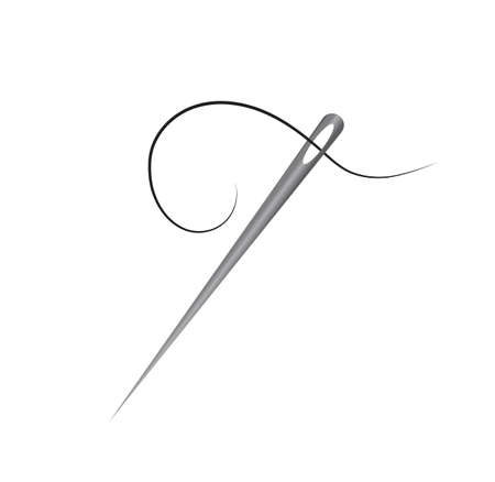 Needle with thread on white background. article for sewing. vector illustration. sew a hole on clothes.のイラスト素材