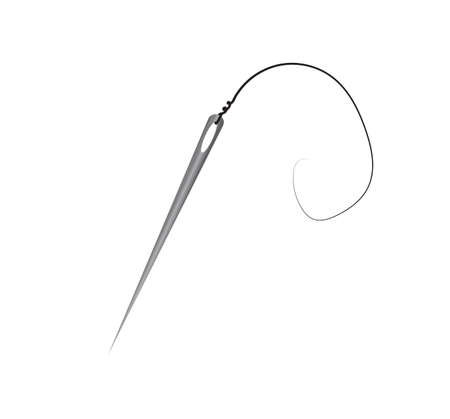 Needle with thread on white background. article for sewing. vector illustration. sew a hole on clothes.のイラスト素材