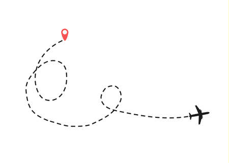The airplane is in a dotted line. The flying apartment is black. The waypoint is for a tourist trip....