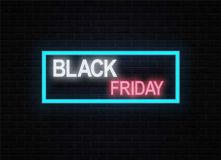 Black Friday is the sign of neon. Web banner, logo, emblem and label. Neon sign, bright signboard, light banner. Black Friday in neon color. Holiday sales.のイラスト素材