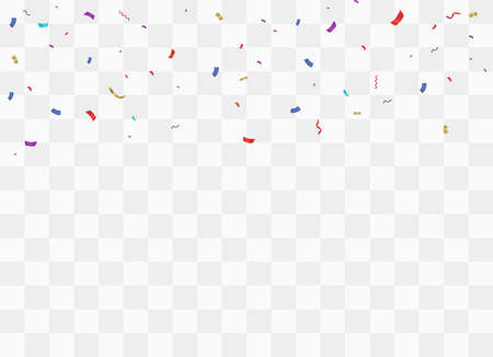Colorful bright confetti isolated on transparent background. Festive vector illustration. Colorful confetti on a beautiful background. Celebration and party.のイラスト素材