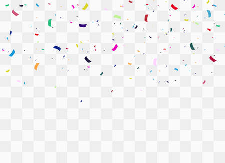 Colorful bright confetti isolated on transparent background. Festive vector illustration. Colorful confetti on a beautiful background. Celebration and party.のイラスト素材