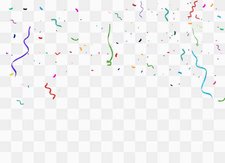 Colorful bright confetti isolated on transparent background. Festive vector illustration. Colorful confetti on a beautiful background. Celebration and party.のイラスト素材
