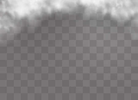 Transparent special effect stands out with fog or smoke. White cloud vector, fog or smog. Vector illustration. White gradient on a transparent background. Rainy weather on a transparent background.のイラスト素材