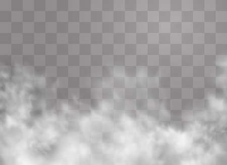 Transparent special effect stands out with fog or smoke. White cloud vector, fog or smog. Vector illustration. White gradient on a transparent background. Rainy weather on a transparent background.のイラスト素材