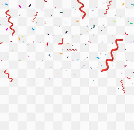 Colorful bright confetti isolated on transparent background. Festive vector illustration. Colorful confetti on a beautiful background. Celebration and party.のイラスト素材