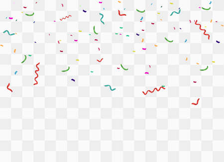 Colorful bright confetti isolated on transparent background. Festive vector illustration. Colorful confetti on a beautiful background. Celebration and party.のイラスト素材