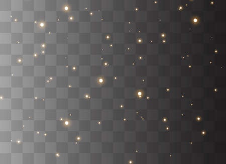 The dust is yellow. yellow sparks and golden stars shine with special light. Vector sparkles on a transparent background. Christmas light effect. Sparkling magical dust particles.のイラスト素材