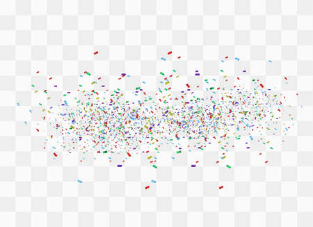 Colorful bright confetti isolated on transparent background. Festive vector illustration. Colorful confetti on a beautiful background. Celebration and party.のイラスト素材