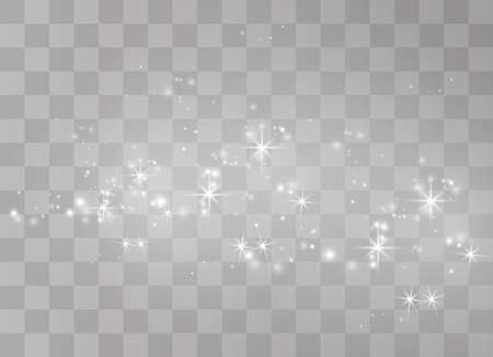 The dust is yellow. yellow sparks and golden stars shine with special light. Vector sparkles on a transparent background. Christmas light effect. Sparkling magical dust particles.のイラスト素材