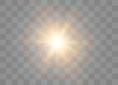 White glowing light explodes on a transparent background. Sparkling magical dust particles. Bright Star. Transparent shining sun, bright flash. Vector sparkles. To center a bright flash.のイラスト素材