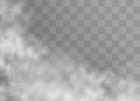 Transparent special effect stands out with fog or smoke. White cloud vector, fog or smog. Vector illustration. White gradient on a transparent background. Rainy weather on a transparent background.のイラスト素材