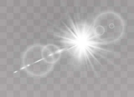 Sunlight on a transparent background. Glow light effects. Star flashed sequins. Sun glare on transparent background. the lens sparkles.のイラスト素材