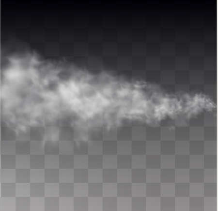 Transparent special effect stands out with fog or smoke. White cloud vector, fog or smog. Vector illustration. White gradient on a transparent background. Rainy weather on a transparent background.のイラスト素材