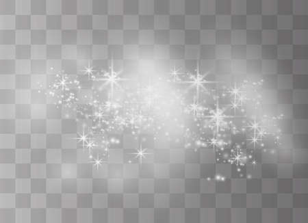 The dust is yellow. yellow sparks and golden stars shine with special light. Vector sparkles on a transparent background. Christmas light effect. Sparkling magical dust particles.のイラスト素材