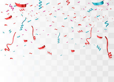 Colorful bright confetti isolated on transparent background. Festive vector illustration. Colorful confetti on a beautiful background. Celebration and party.のイラスト素材