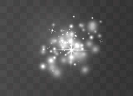 The dust is yellow. yellow sparks and golden stars shine with special light. Vector sparkles on a transparent background. Christmas light effect. Sparkling magical dust particles.のイラスト素材