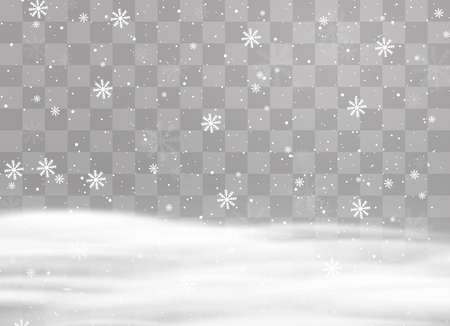 Snowfalls, snowflakes in different shapes and forms. Snowflakes, snow background. Christmas snow for the new year. Mountains of snow piled on the road.のイラスト素材