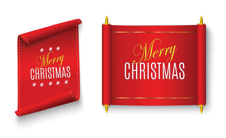 Merry Christmas Scroll red. realistic paper banners. Banner with a congratulation. Vector illustration.Merry christmas on a red scroll.のイラスト素材