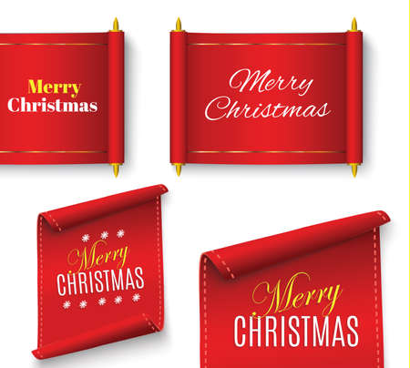 Merry Christmas Scroll red. realistic paper banners. Banner with a congratulation. Vector illustration.Merry christmas on a red scroll.のイラスト素材