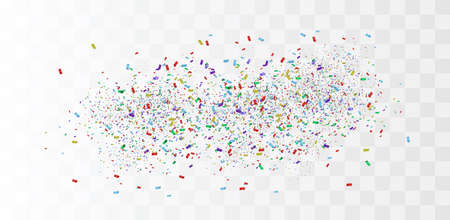 Colorful bright confetti isolated on transparent background. Festive vector illustration. Colorful confetti on a beautiful background. Celebration and party.のイラスト素材