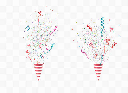 Colorful bright confetti isolated on transparent background. Festive vector illustration. Colorful confetti on a beautiful background. Celebration and party.のイラスト素材