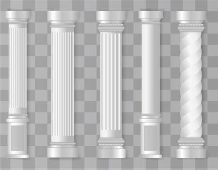 Antique white columns. Roman column, Greek pillar. Ancient architecture, Greece. Antique prehistoric. Vector illustrationのイラスト素材