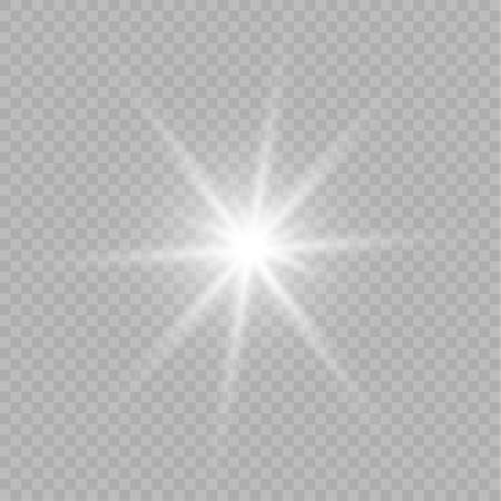 Glow isolated white transparent light effect set, lens flare, explosion, glitter, line, sun flash, spark and stars.のイラスト素材